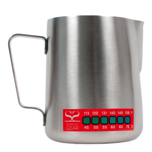 Thermomètre Attento -Espresso Gear pichet à lait en acier inoxydable avec indicateur de température intégré pour espresso.