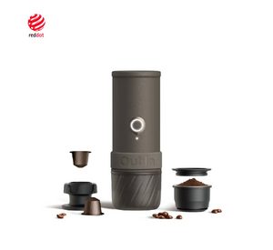 Machine à espresso portable en vert canyon avec capsules, café moulu et accessoires, des dernières nouveautés et cafetières portables.