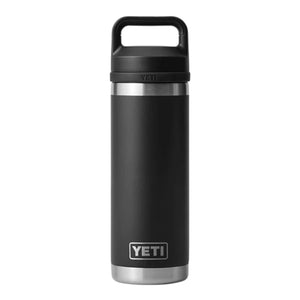 Isolerad svart flaska med 532 ml volym från YETI, perfekt för kaffe på språng, allt om kaffe.