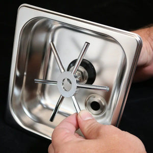 Rince-pitcher carré 150mm Spinjet en acier inoxydable pour un nettoyage rapide des pichets à Espresso.