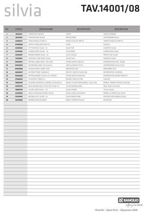 Rancilio Lock kallvatten tank silva - Reservdel OEM nummer: 38123011